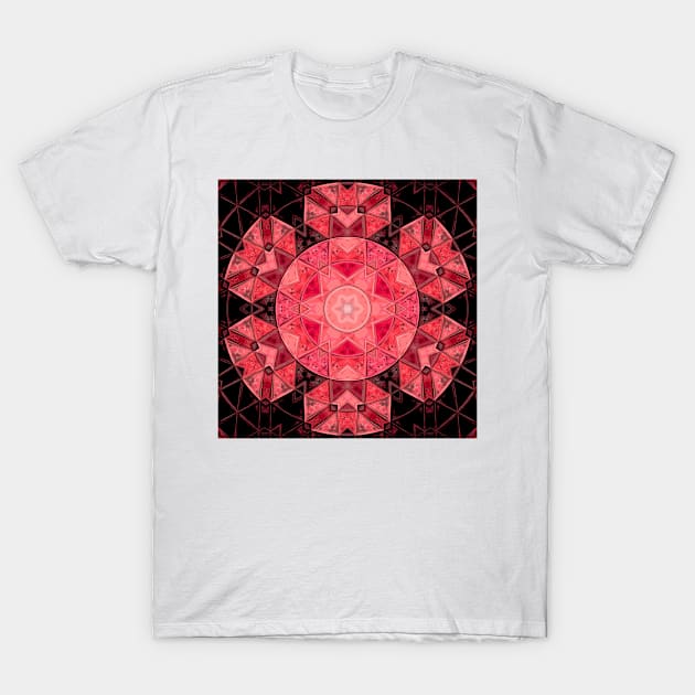 Mosaic Mandala Flower Pink and Black T-Shirt by WormholeOrbital